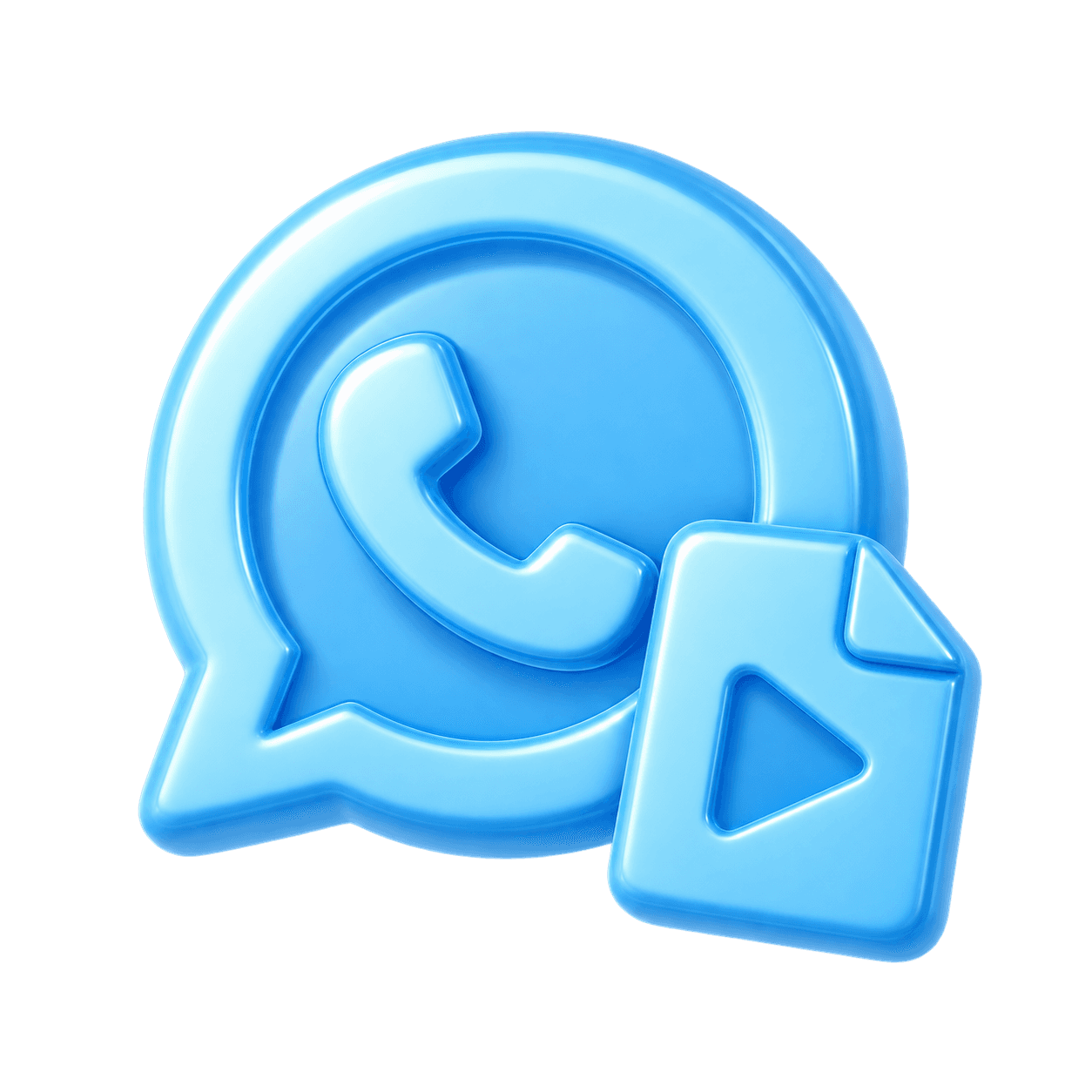 Blue 3D WhatsApp symbol with a video file
