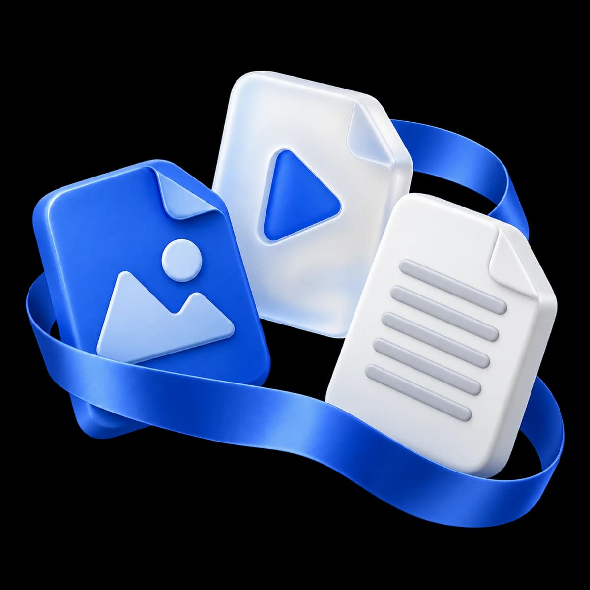 Photo, video and document files wrapped in a blue ribbon