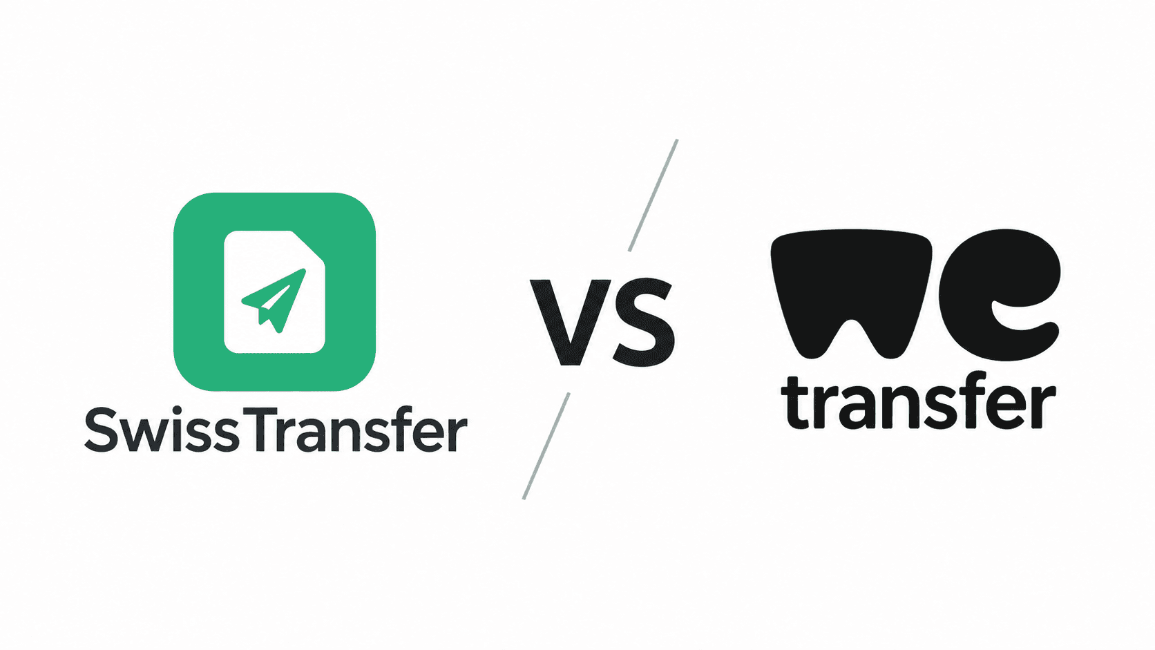 SwissTransfer and WeTransfer logos separated by VS